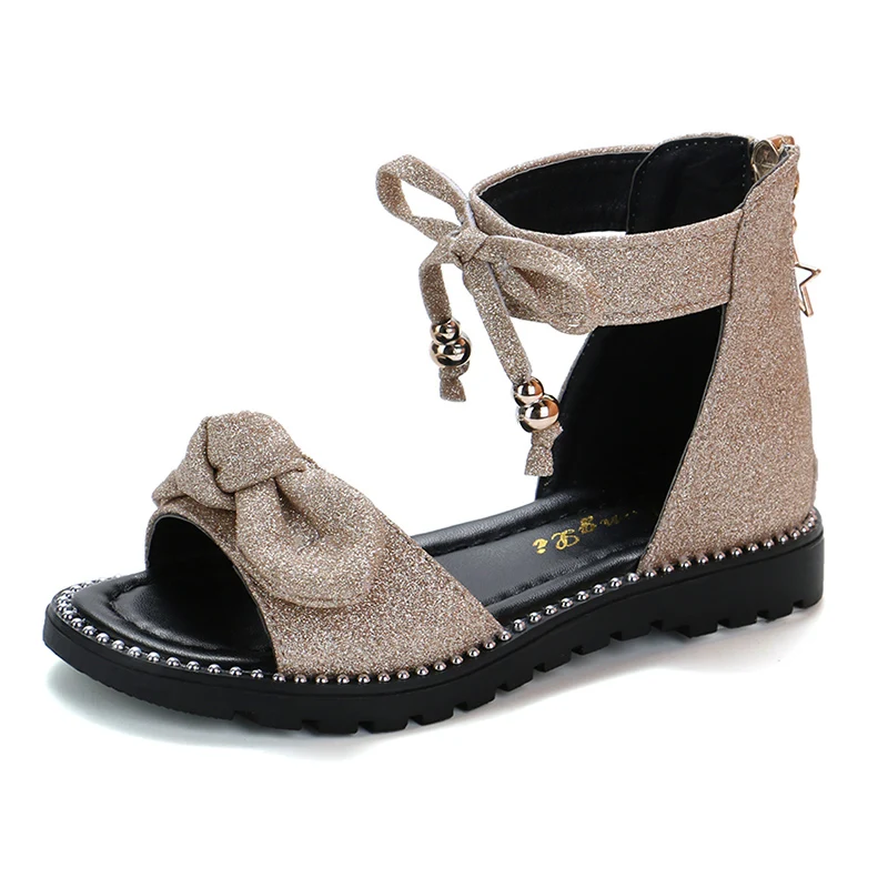

COZULMA Girls Summer Style Bowknot Beach Sandals Kids Ankle Strap Shoes Children Back Zip Sandals Size 27-37