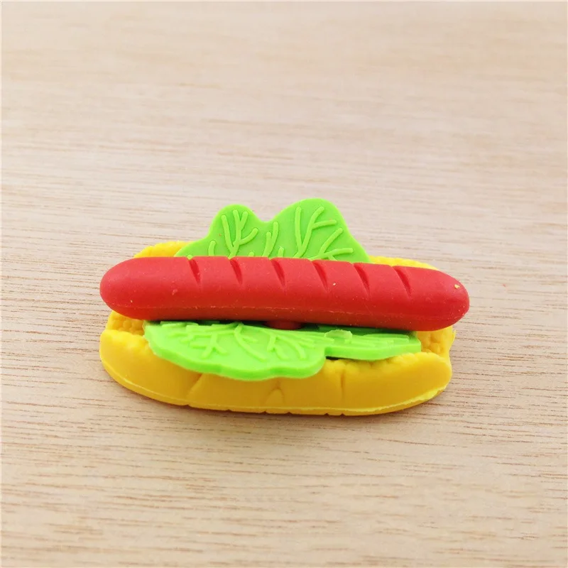 Оптовая продажа 48 шт. гамбургер хот-дог сэндвич пища ластик для детей Детский карандашный ластик Школьный набор карандашей Резина гомма
