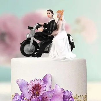 

Romantic Wedding Couple Cake Decoration Crafts Synthetic Resin Motorcycle "Get-away"Bride Groom Wedding Cake Topper Supplies