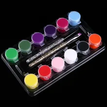 12colors/set Nail Art Pigment + 2 Brush Pen Manicure Set UV Gel Polish Pigment 3D DIY Drawing Painting Colorful Decoration Tools