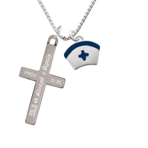 Nurse Hat with Blue Cross - Strength and Dignity - Cross Necklace (1)
