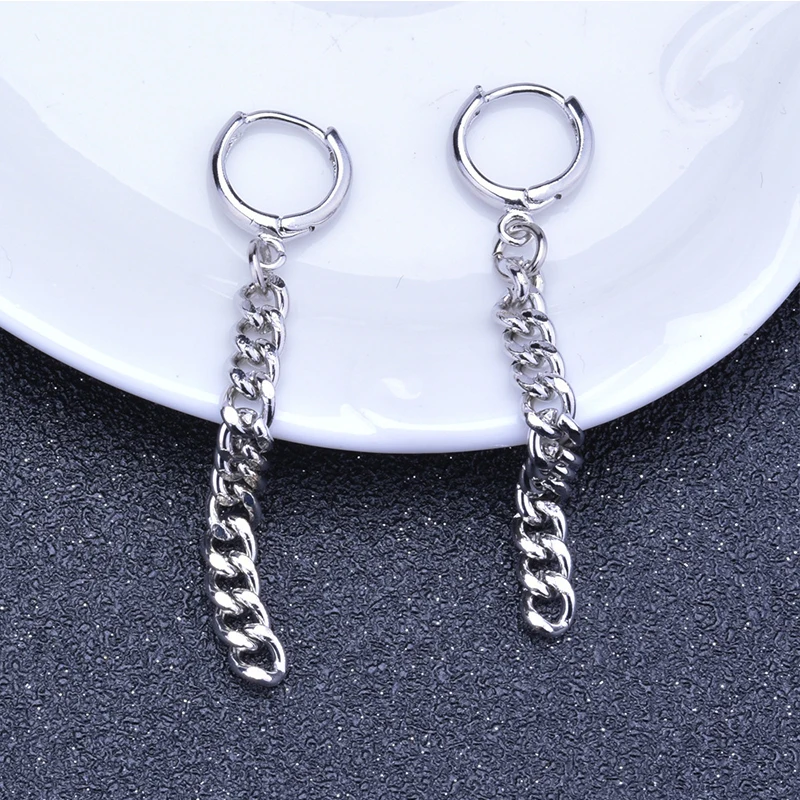 

2019 Men and Women Fashion Tassel Chain Silver Color Long Earring Personality Punk Style Drop Earrings Jewelry Gift
