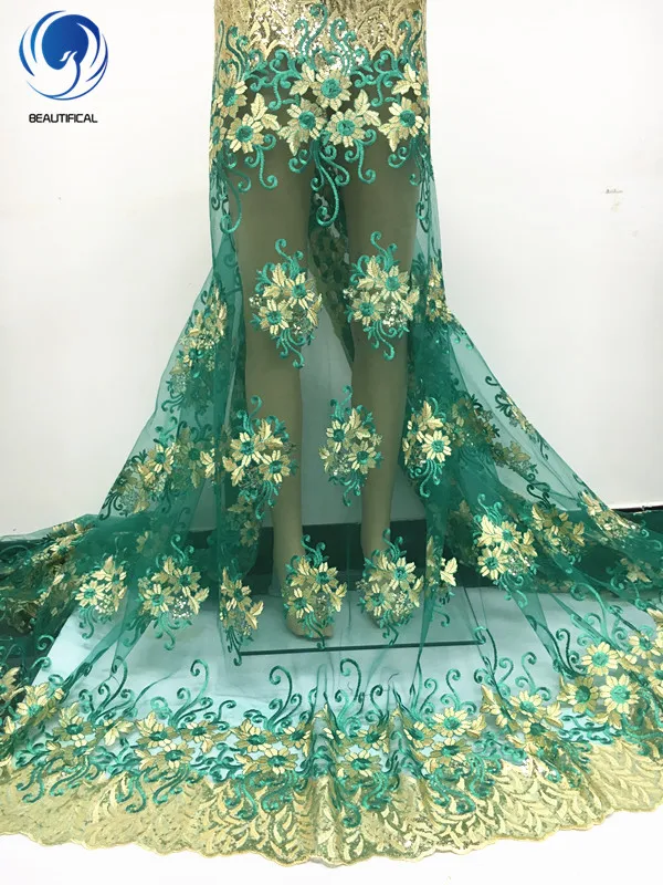 French Net Embroidery Sequins Tulle Mesh Lace Fabric 2017 High Quality Teal African Fabrics For Nigerian Wedding Dress PN45 | Дом и сад