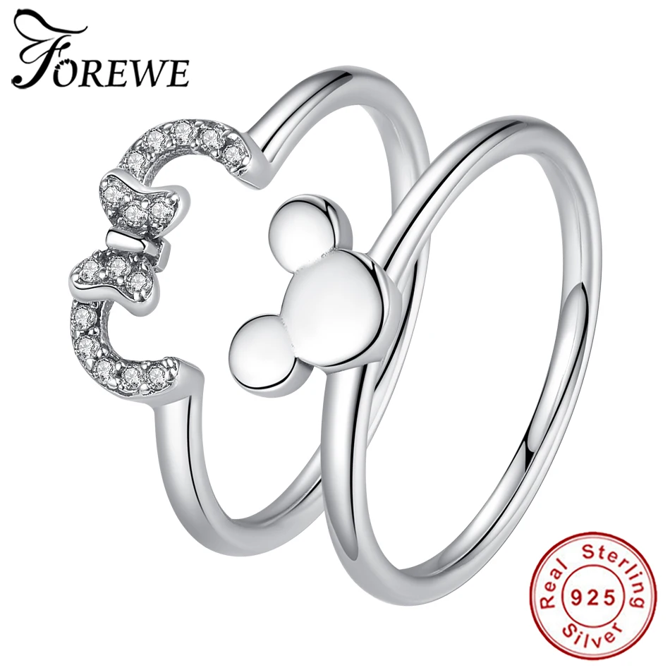

FOREWE Authentic 925 Sterling Silver Ring Pave Crystal CZ Minnie Finger Rings for Women Fashion Jewelry Female Gift