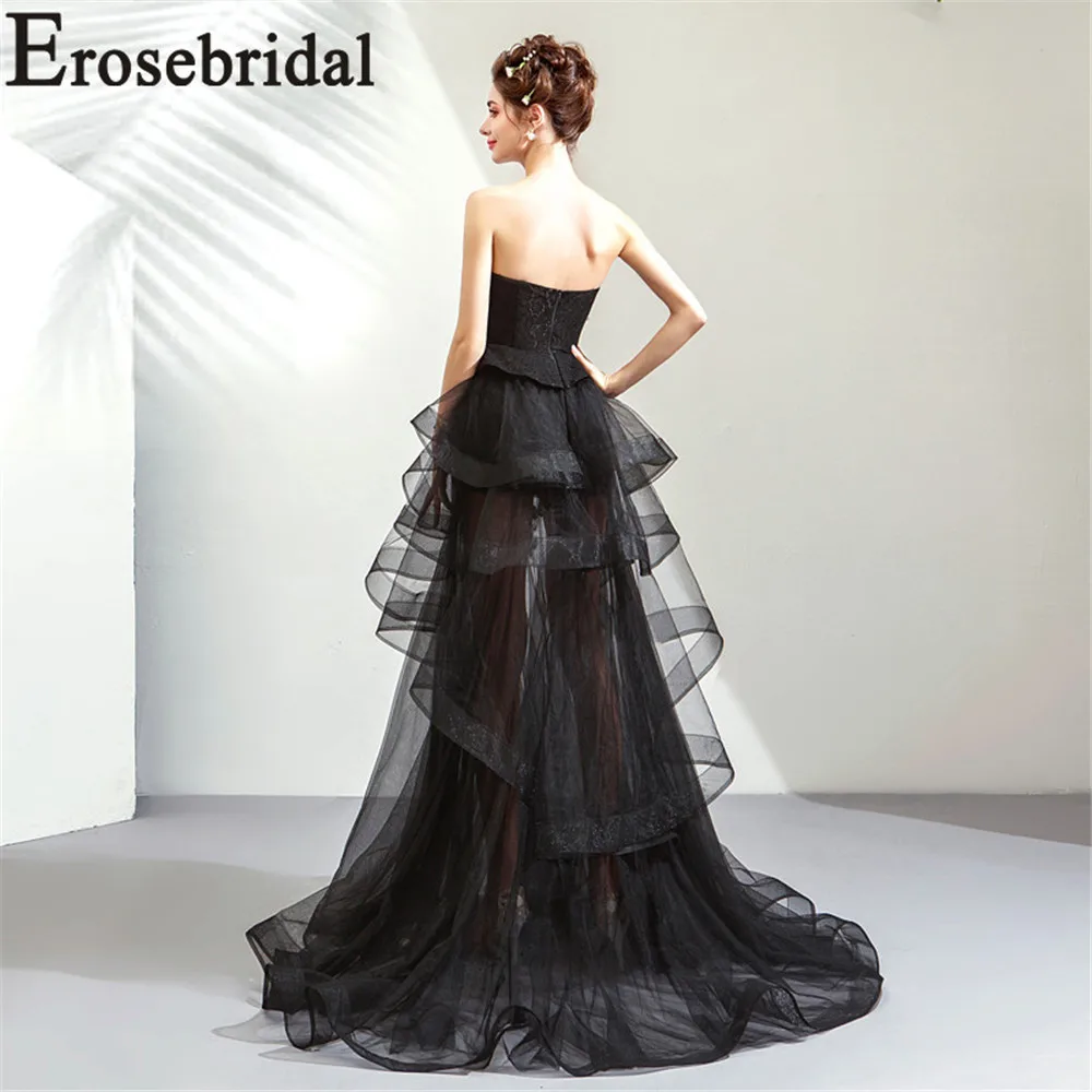 Женское длинное вечернее платье Erosebridal черное трапециевидной формы из фатина с