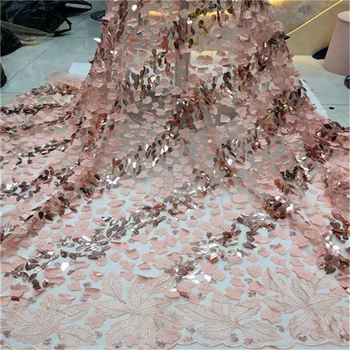 

Latest African Tull Lace Fabrics High Quality 2019 Nigerian Net Lace Fabric with Sequins Sequence Lace for Women Dress