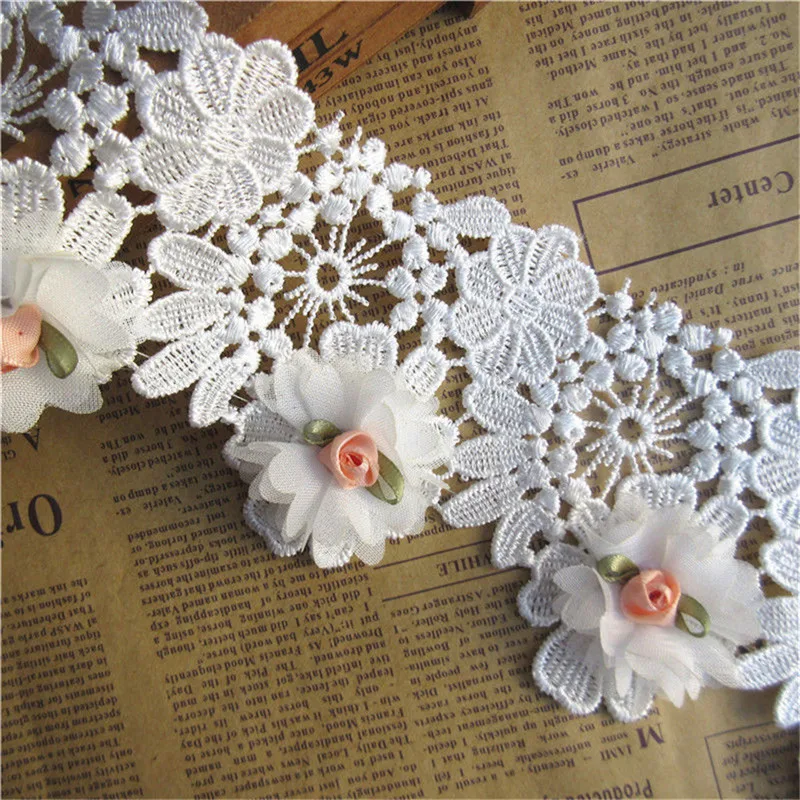 1Meter 85mm White 3D Chiffon Flower Lace Edge Trim Ribbon Fabric