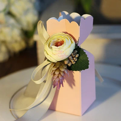 20 шт./лот Свадебная романтическая коробка для конфет цветок картонная подарочная коробка с красочным шелком шикарные свадебные подарки и вечерние мероприятия - Цвет: Pink