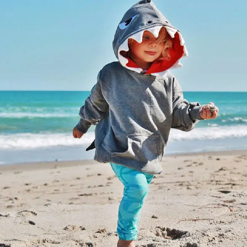 Свитер для малышей, топы с капюшоном и длинными рукавами с изображением акулы для маленьких мальчиков, пальто с капюшоном, верхняя одежда, повседневная От 1 до 6 лет