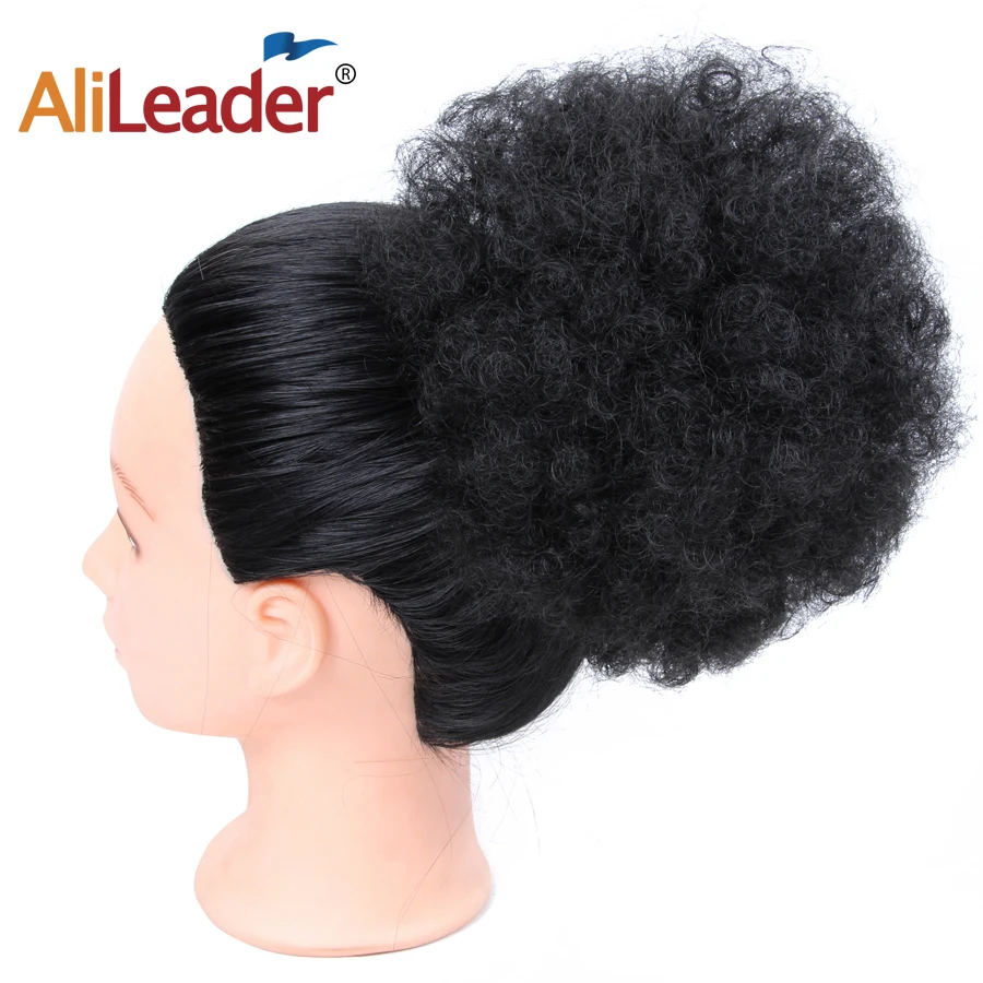 

AliLeader Natural Puff Clip In Afro Hair Bun Black Colors Synthetic Afro Curly Ponytail Extension Chignon Drawstring for Women