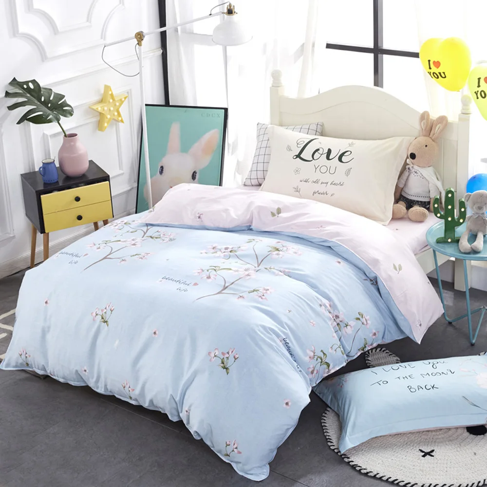 

Papa&Mima children bedding set Pink flowers print Cotton Twin size flat sheet pillowcase duvet cover sets Drop shipping