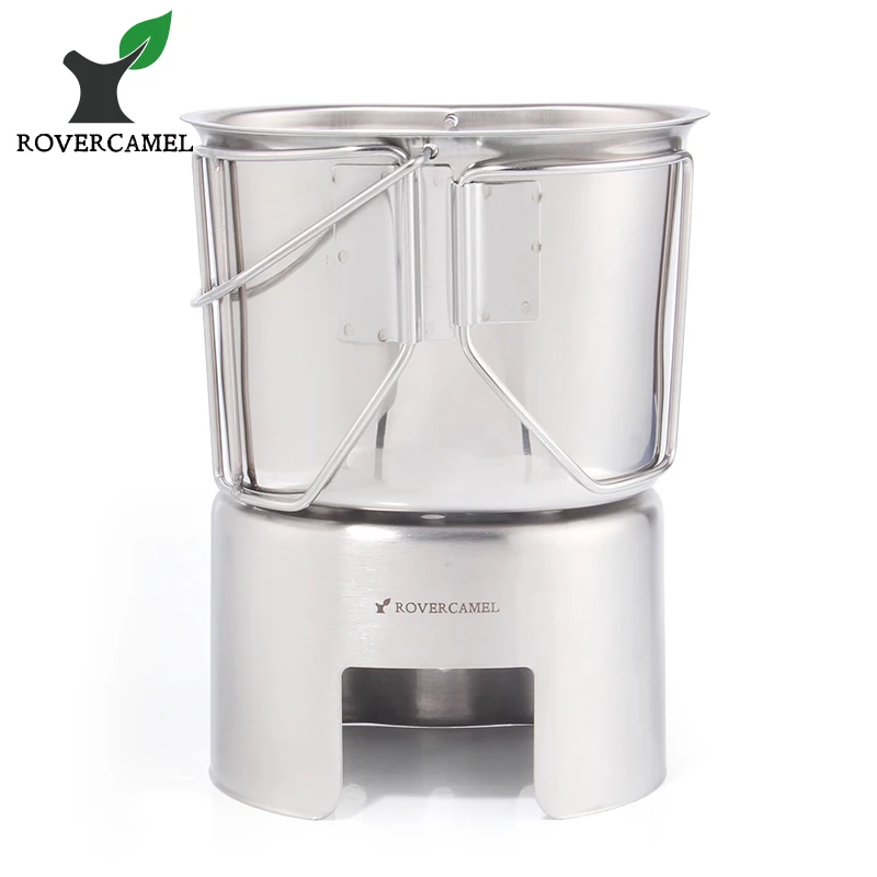 

Rover Camel Outdoor 304 Stainless Steel Army Edition Cup Lunch box with Hanging and Wood stoves set