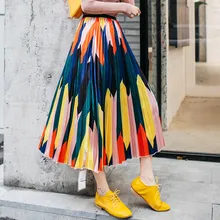 Модная разноцветная плиссированная длинная юбка с графическим принтом и высокой талией, Женская Осенняя коллекция года, повседневные Облегающие юбки CK969