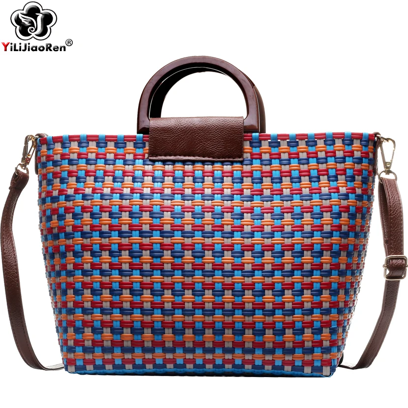 

Fashion Handmade Woven Women Summer Handbag Brand PVC Women Beach Bag Large Capacity Tote Bag Shoulder Bags for Women Borsa Mare