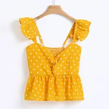 Женский укороченный топ с цветочной оборкой, Топ в горошек без рукавов, Повседневная шифоновая майка camiseta tirantes, сексуальные топы для клубной одежды