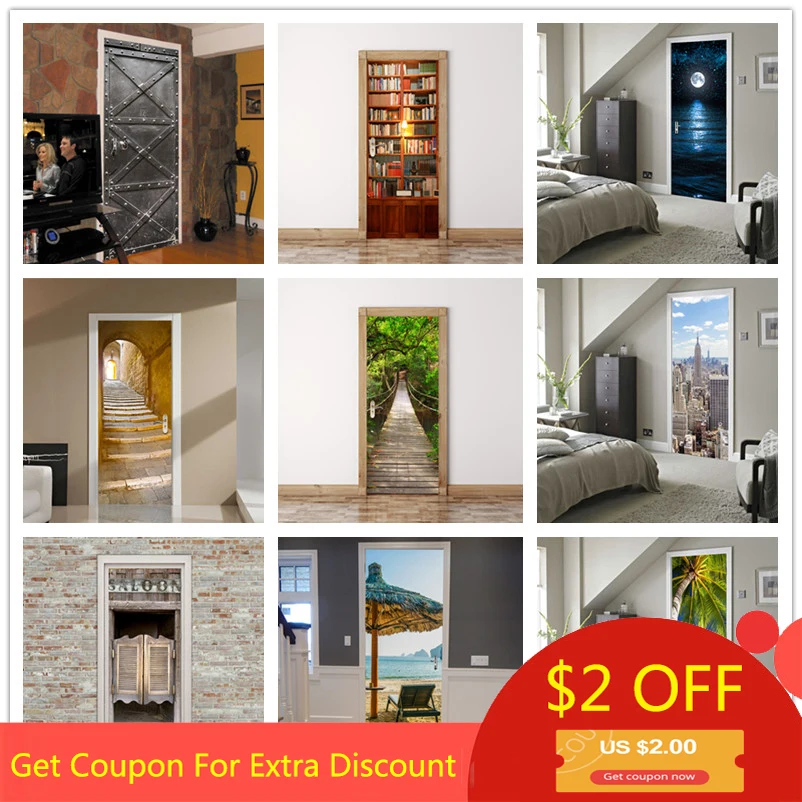 77x200cm 3d Beautiful Landscape Door Stickers For Living Room