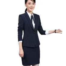 Новая мода Полосатая юбка костюмы бизнес интервью офис для женщин Тонкий с длинным рукавом пиджак и юбка размера плюс формальная рабочая одежда