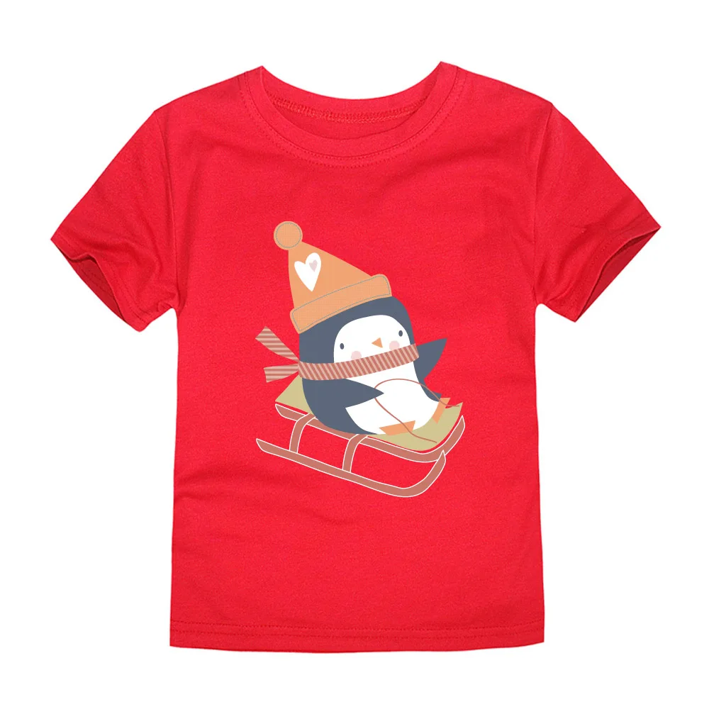 Рождественские летние топы, детские футболки с рисунком пингвина для От 1 до 14 лет, Детские хлопковые топы, детские футболки 12 цветов - Цвет: TTTI4