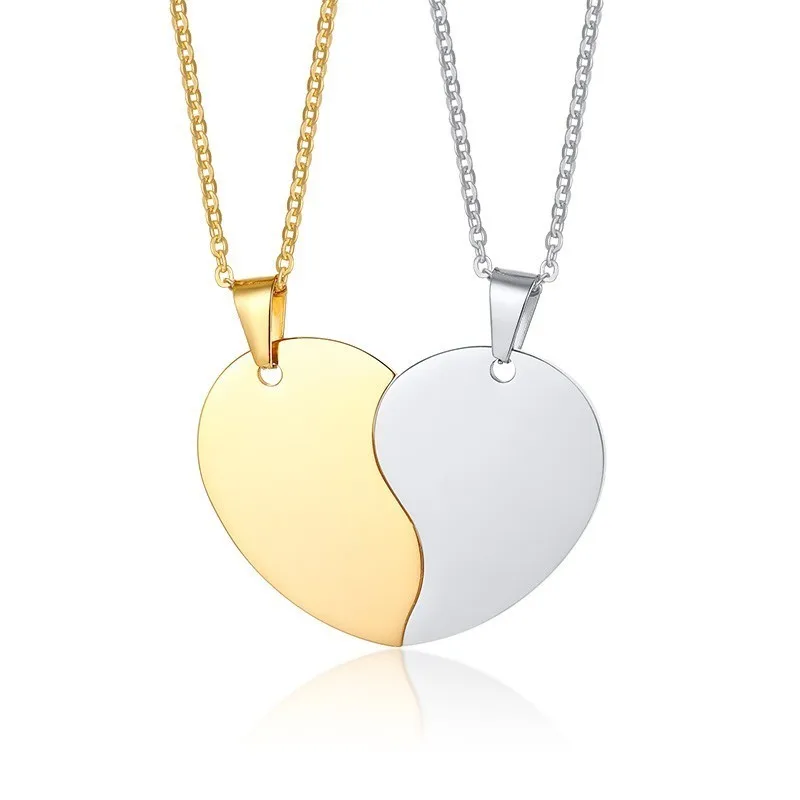 Пользовательские двойной кулон сердце головоломки набор из 2 частей ожерелье для пар женщин мужчин персонализированные таблички - Окраска металла: GSpicture