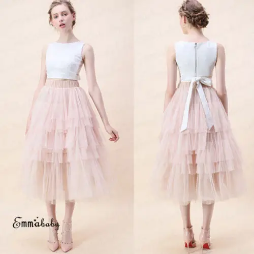 Летняя женская элегантная Праздничная многоярусная юбка с оборками с завышенной талией, Женская однотонная сетчатая многослойная шикарная юбка,, одежда