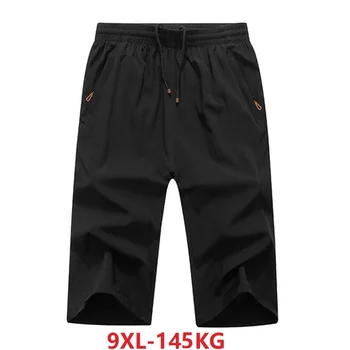 

Summer men's large size shorts quick-drying calf-length loose soprtwear soft black 130KG 140KG Simple zipper men casual shorts