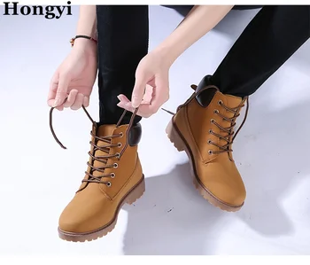 

New Winter Fashion Boots Men Shoes Soft Leather Boots Brown Brand Hongyi Martin Boots Breathable Lace Up Outdoor Snow Boots.