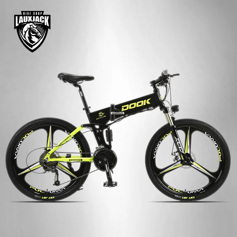 DOOK, DOOK montaña bicicleta eléctrica suspensión completa de aluminio plegable marco 27 velocidad Shimano Altus mecánico de 26