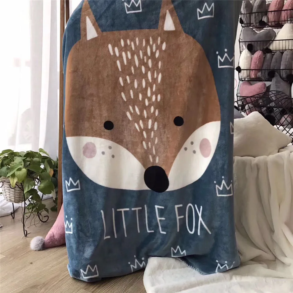 

Cilected Soft Baby Blanket Cartoon Fox Bear Blankets For Beds Winter Double Layer Kids Fleece Throw Bedding Blanket 140*100CM