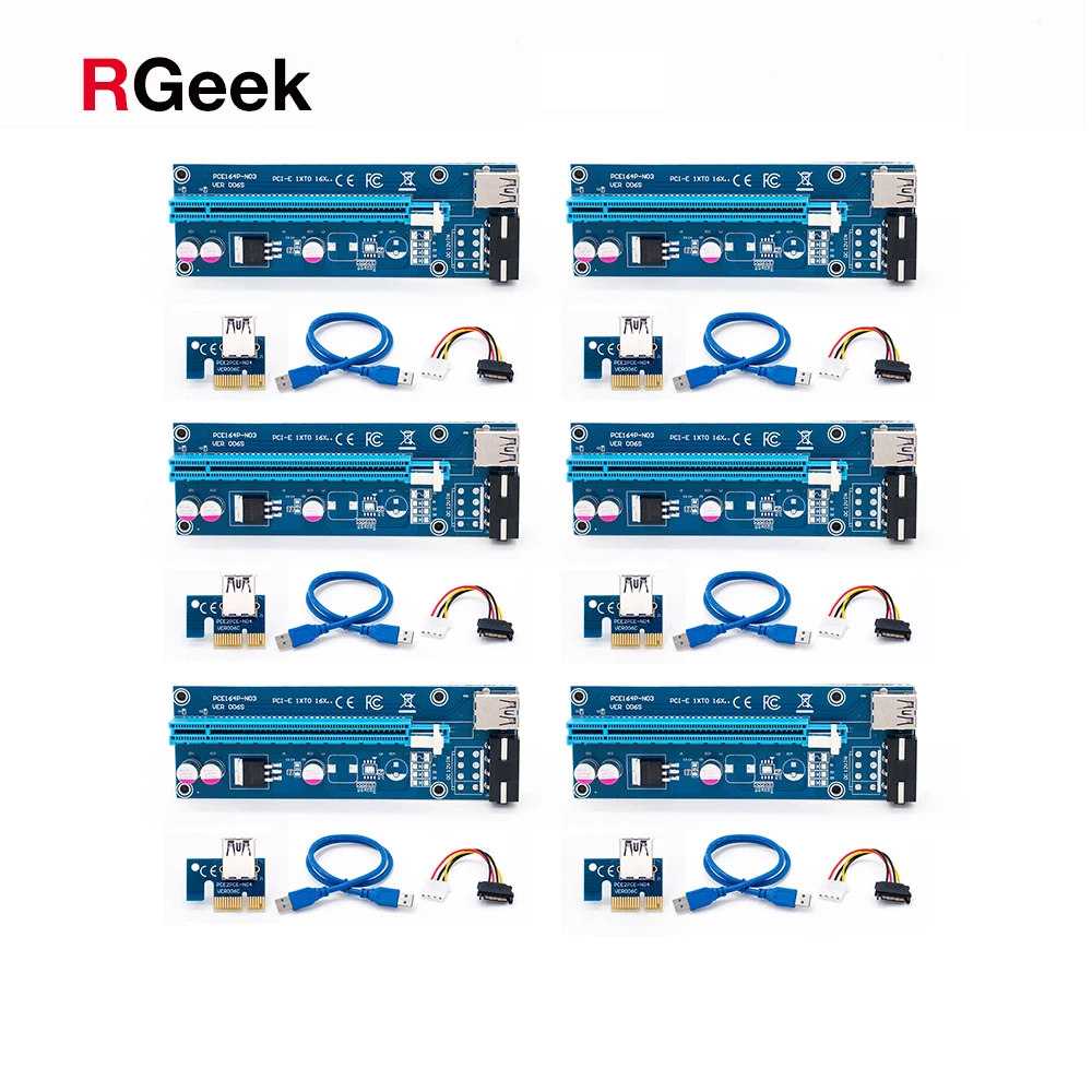 6pcs Blue PCE164P NO3 VER006 0 6M PCIe PCI E 1X To 16X Riser Card Extender