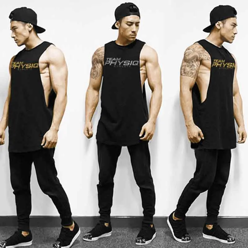 

Summer New Men's PHYSIQ Brand Fitness Sports vest Bodybuilding Sleeveless T-shirt
