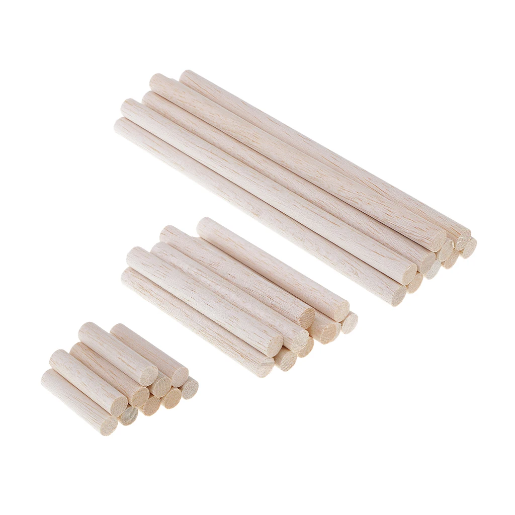 30x 50/100/200mm Balsa Wood Round Sticks Unfinished for Woodworking Crafts