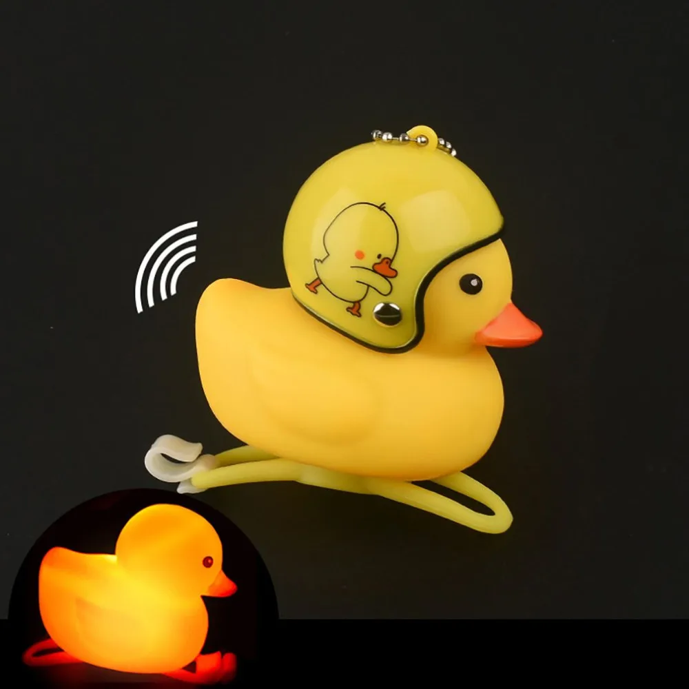 Sale 1pc cartoon yellow silicone duckling helmet headlight bicycle light mountain bike handlebar duck headlight bell bicycle accessor 3