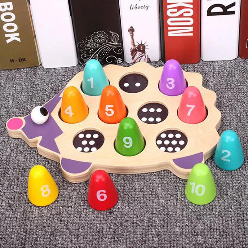 

Educational Wooden Montessori Toys Math Toy Cartoon Colorful Hedgehog Matching Numerals Infant Baby Birthday Gift