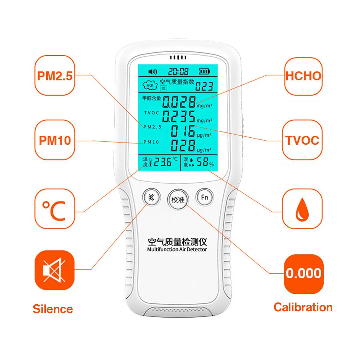 8 в 1 цифровой детектор формальдегида монитор PM2.5 PM10 TVOC HCHO анализатор газа монитор качества воздуха для домашнего автомобиля