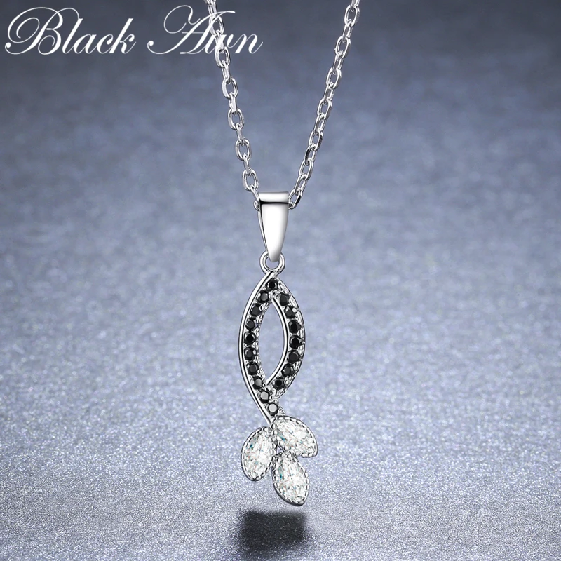 [BLACK AWN] Classic Silver Color Necklace for Women Black Spinel Pendants Necklaces Fashion Jewelry Girl Gift K003