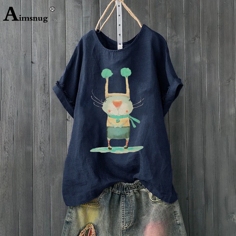 

Plus size 4xl 5xl 2019 Women New Summer Blue Print Cartoon Tops Short Sleeve O-Neck Female T-Shirt Casual Loose Ladies Tee Shirt