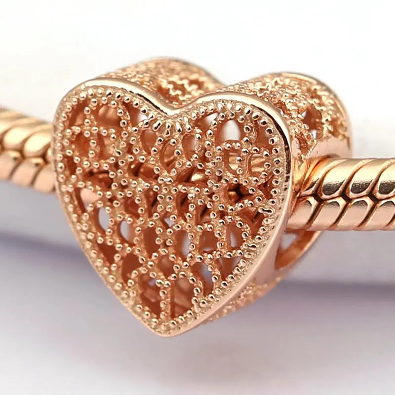 

NewRose Openwork Filled With Romance Love Heart Beads Fit Pandora Bracelet Bangle DIY Jewelry 925 Sterling Silver Bead Charm