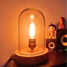 Винтаж Стиль прикроватная Настольная лампа для чтения настольная лампа гостиная Настольная лампа древесины прозрачные Стекло в деревенском стиле Эдисона лампочка для чтения книг освещение