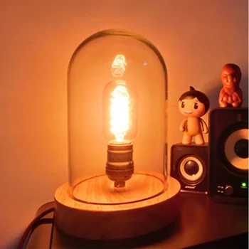 

Vintage Style Bedside reading Table Lamp Lounge Desk Light Wood Clear Glass Rustic Edison bulb book lights lighting