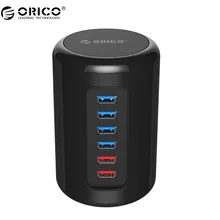 ORICO RH4CS-V1 Mac Design 4 Ports USB3.0 Hub mit Zwei Super Ladegerät Ports für Windows XP/Vista/7/8/Linux/Mac OS-schwarz