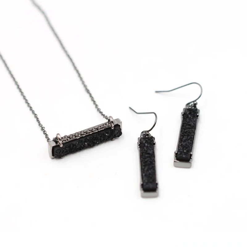 

Bar Style Square Geometric Rose gold and Black Resin Druzy Insert Choker Necklace Pendants