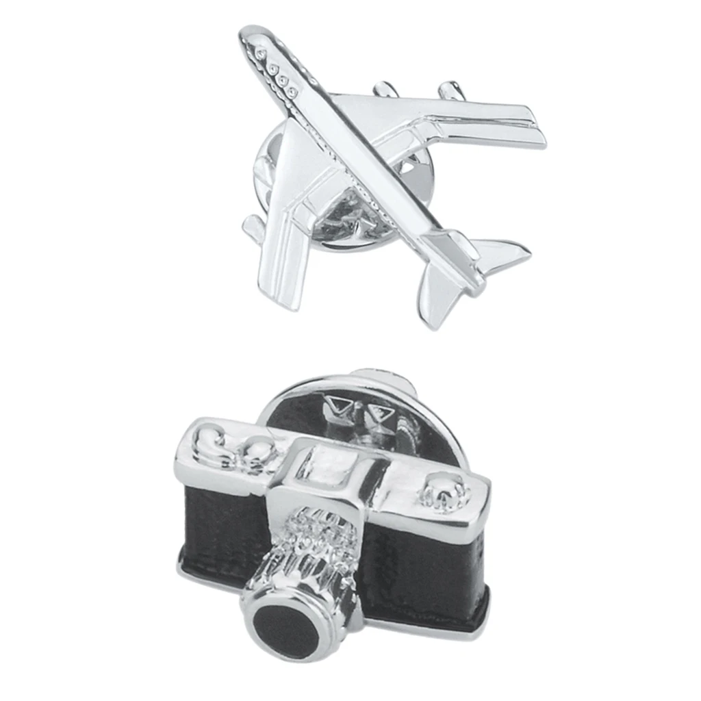 2 Piece 3D Camera Airplane Brooch Jewelry Men Women Suit Corsage Pin Collar Pin