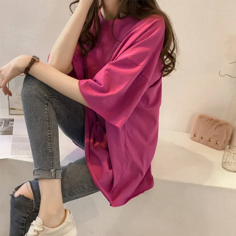 

2019 Women's Clothing Women's T-shirt 2019 New Candy Color Female Short-sleeved Students Loose Half-sleeved Clothes