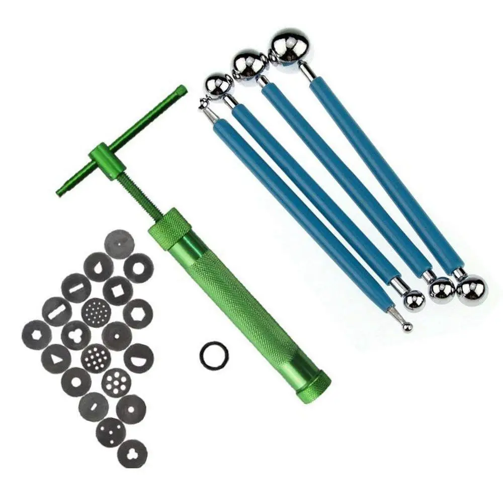 

ABKM Hot Clay Extruder Gun with 20 Tips Sugar Paste Extruder Cake Decor Tool Cake Fondant Sculpture Decorating Clay Gun Tool S
