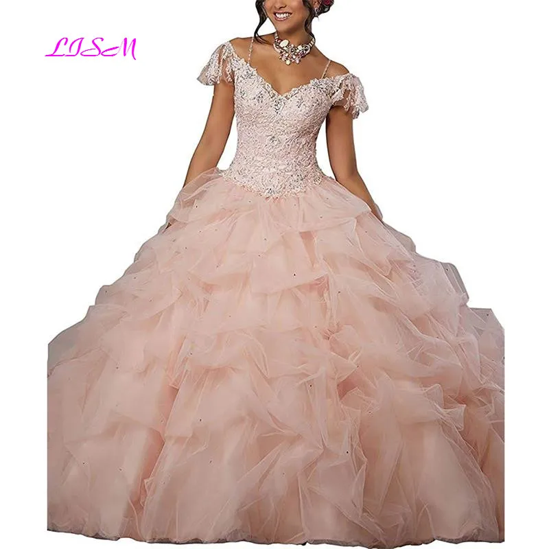 

Spaghetti Straps Lace Sweet 16 Prom Ball Gown Quinceanera Dresses 2019