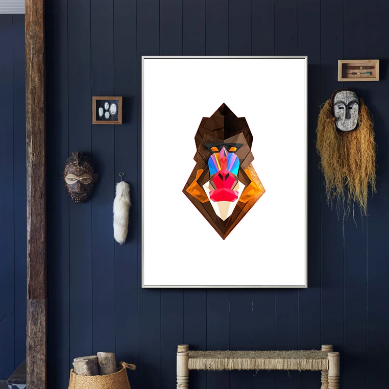 

Canvas Art Geometric Monkey Head Wall Pictures Abstract Animal Canvas Painting Poster Modern Home Decoration quadros