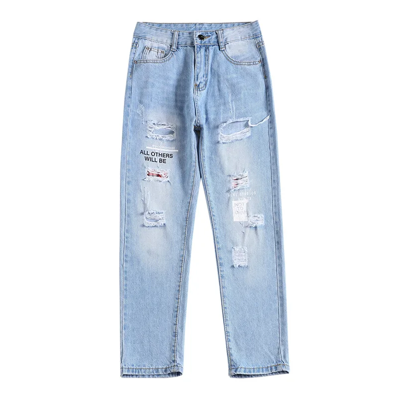 2019 New Arrival Female Casual Ripped Hole Loose Harem Pants Slim High Waist Jeans Fashion Nine Points Trousers Women D233 | Женская