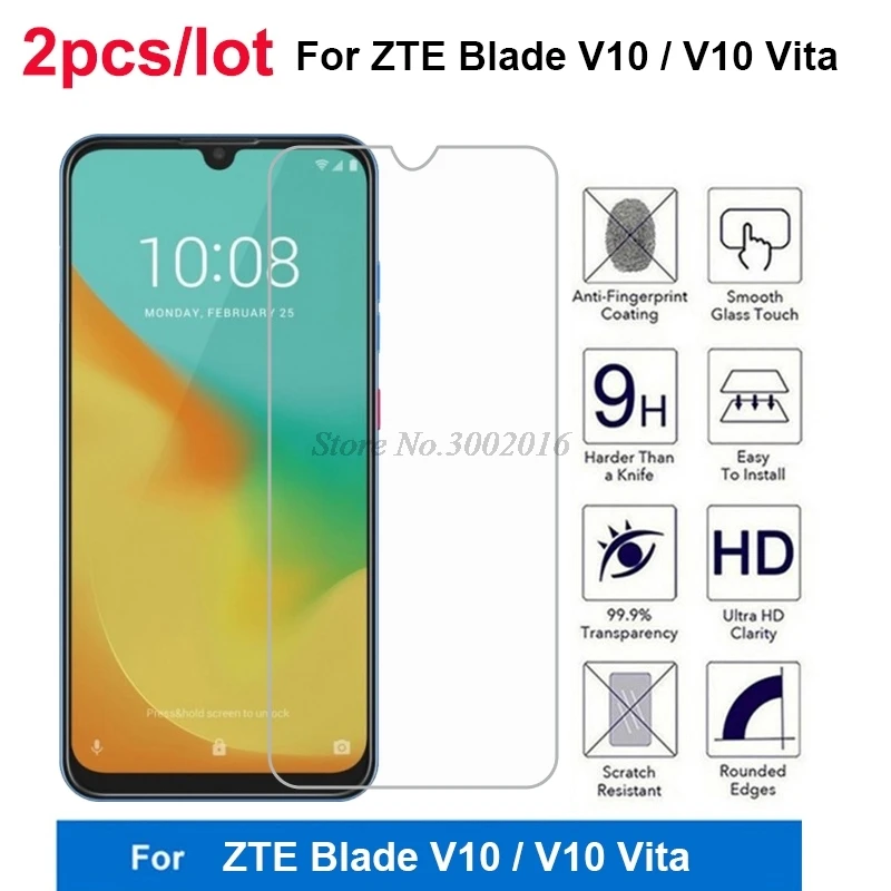 

2Pcs For ZTE Blade V 10 Tempered Glass 9H 2.5D Screen Protector For ZTE Blade V10 6.3"Glass For ZTE Blade V10 Vita Phone Film