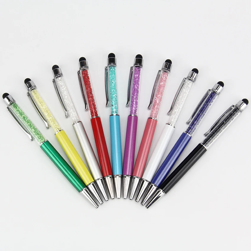 

10pcs/lots Capacitive 2 in 1 Crystal Point Diamond Stylus Screen Touch Pen for Universal Pad Tablet+Ball point Pencil