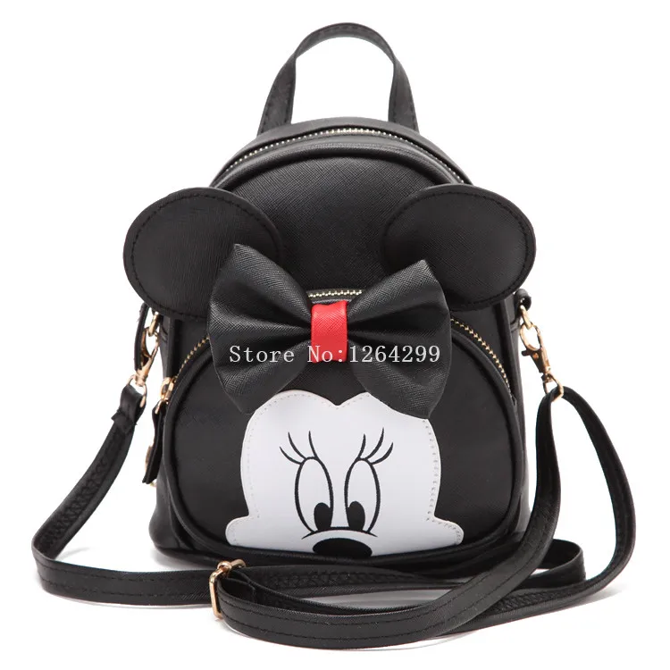 

New Fashion Minnie Girls Small Black PU Backpack School Bags For Children
